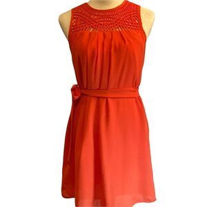 Very J vibrant orange sleeveless dress with tie, size M